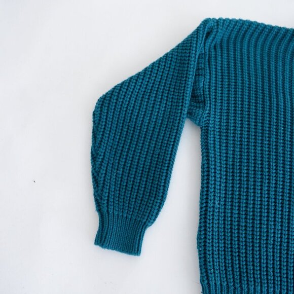 Vintage Magnet Teal Solid Knit Mock Neck w Chest Pocket Cropped Sweater M - Picture 6 of 9